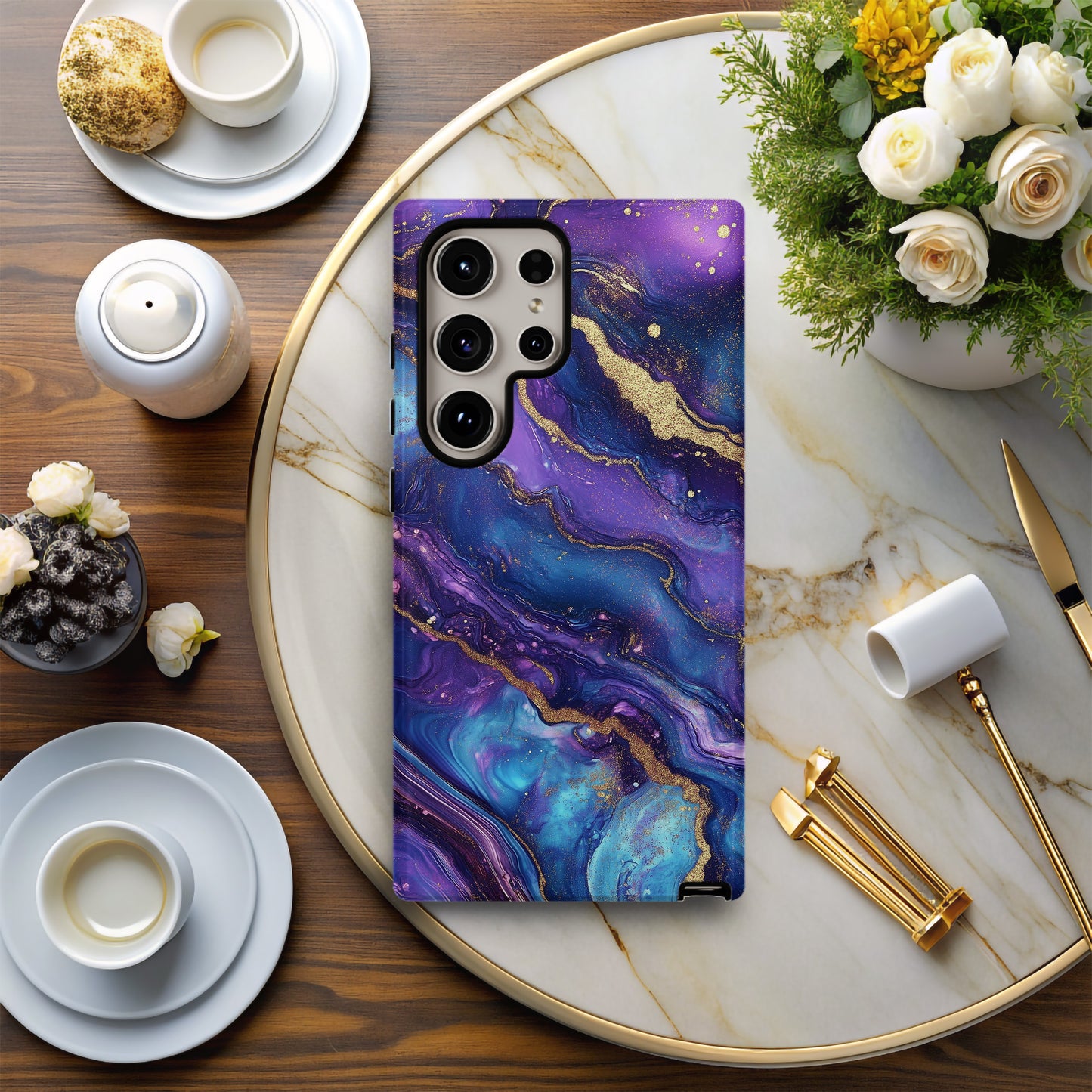 Galaxy Gilded Marble Phone Case – Cosmic Swirls & Everyday Protection with Gold Accents