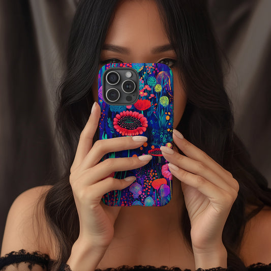 Neon Fungi Garden Phone Case – Electric Botanicals with Everyday Protection
