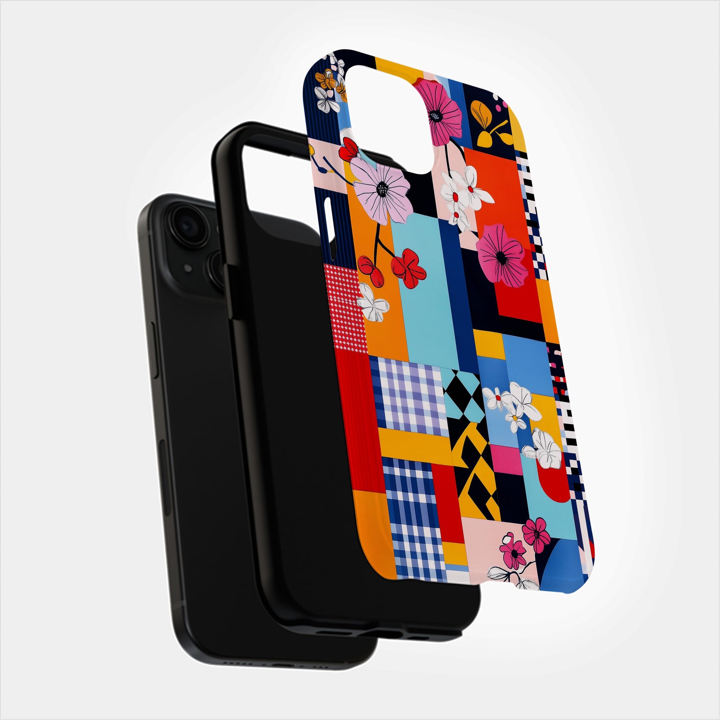 FloraPop Patchwork Phone Case – Bold Geometric Florals with Everyday Protection