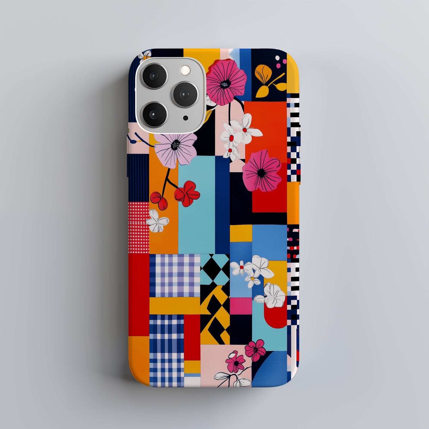 FloraPop Patchwork Phone Case – Bold Geometric Florals with Everyday Protection