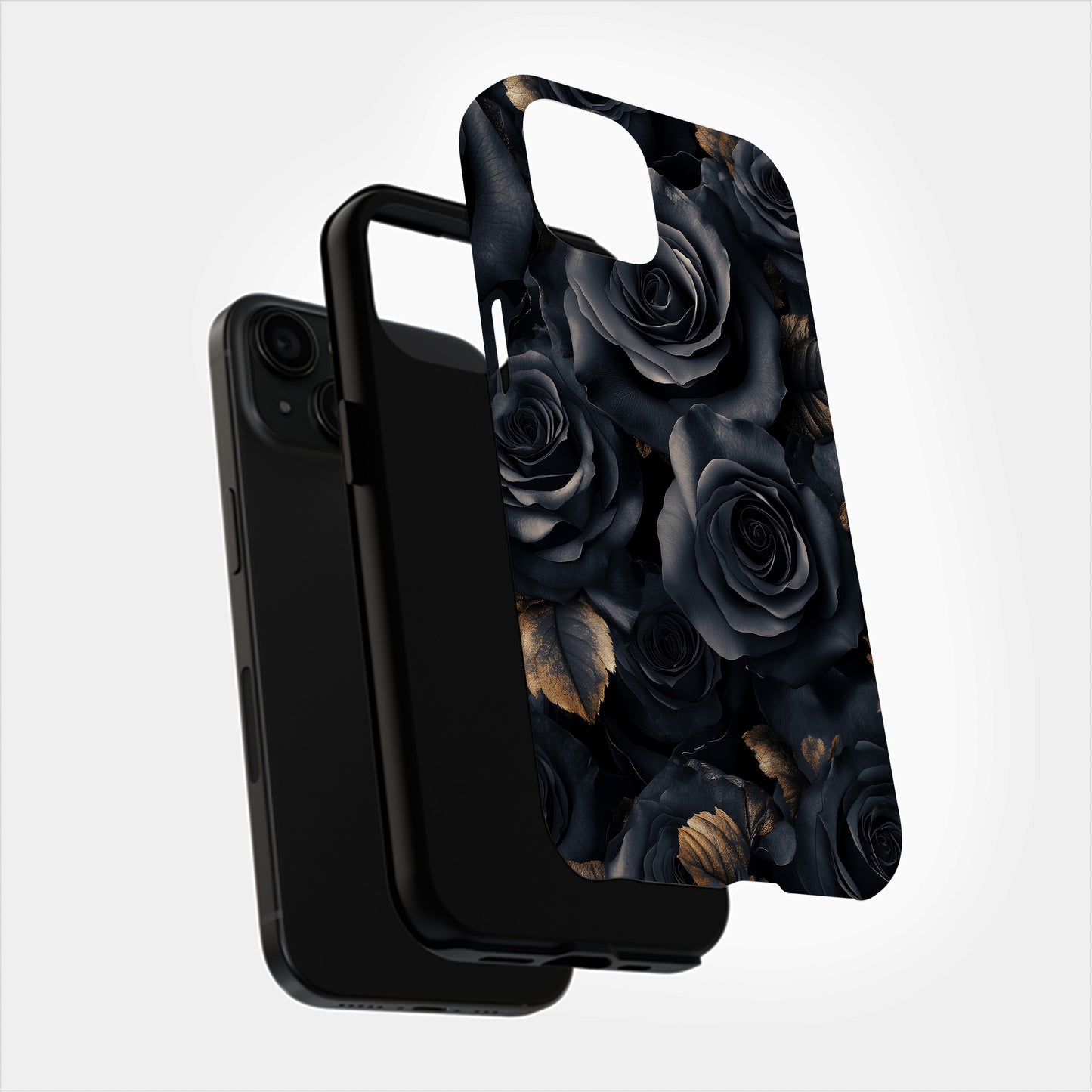 Midnight Rose Luxe Phone Case – Charcoal Blooms & Golden Elegance with Everyday Protection