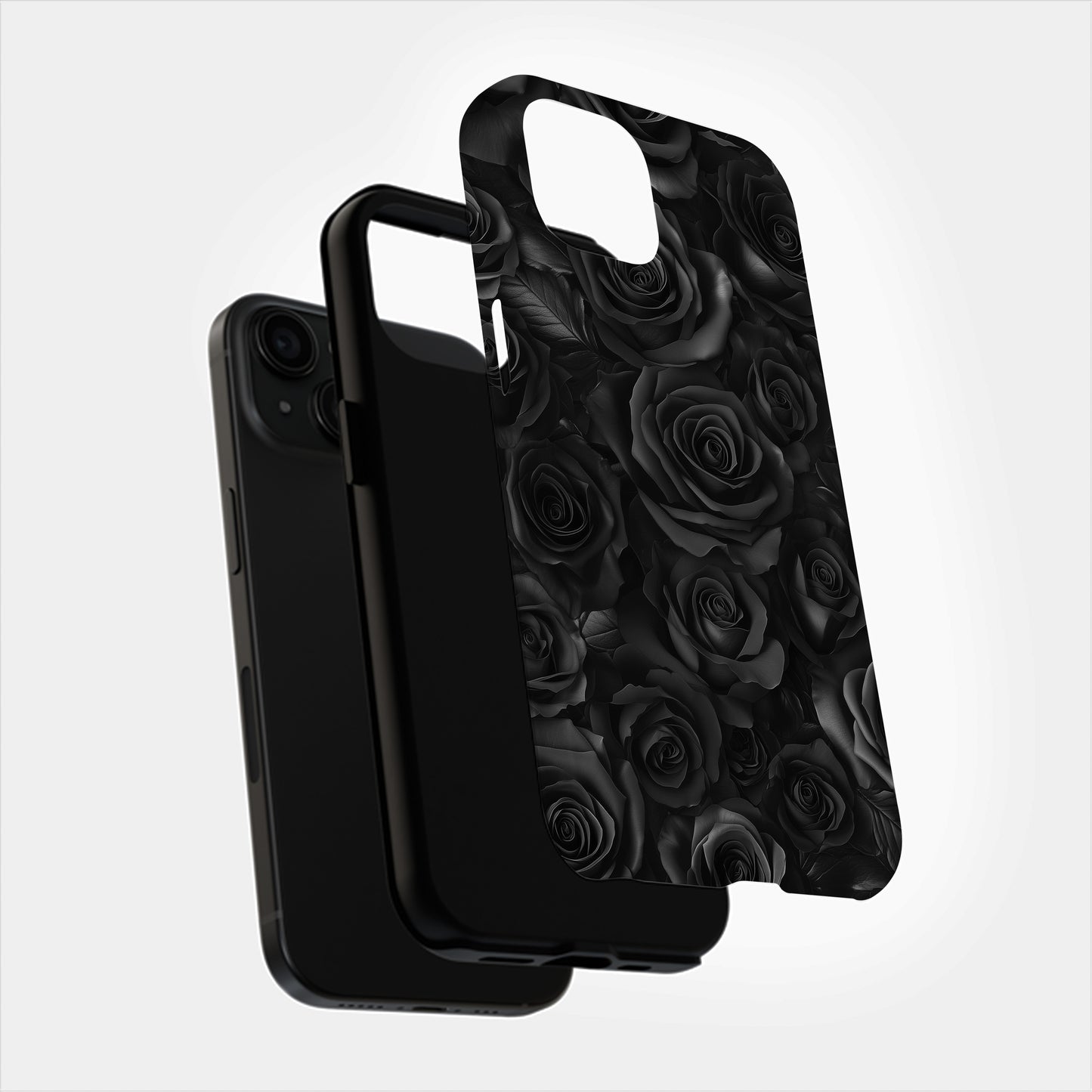 Shadow Rose Noir Phone Case – Matte Black Elegance with Everyday Protection