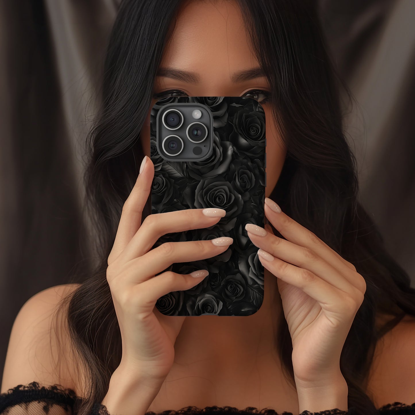 Shadow Rose Noir Phone Case – Matte Black Elegance with Everyday Protection
