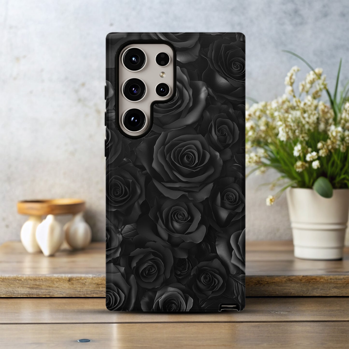 Shadow Rose Noir Phone Case – Matte Black Elegance with Everyday Protection