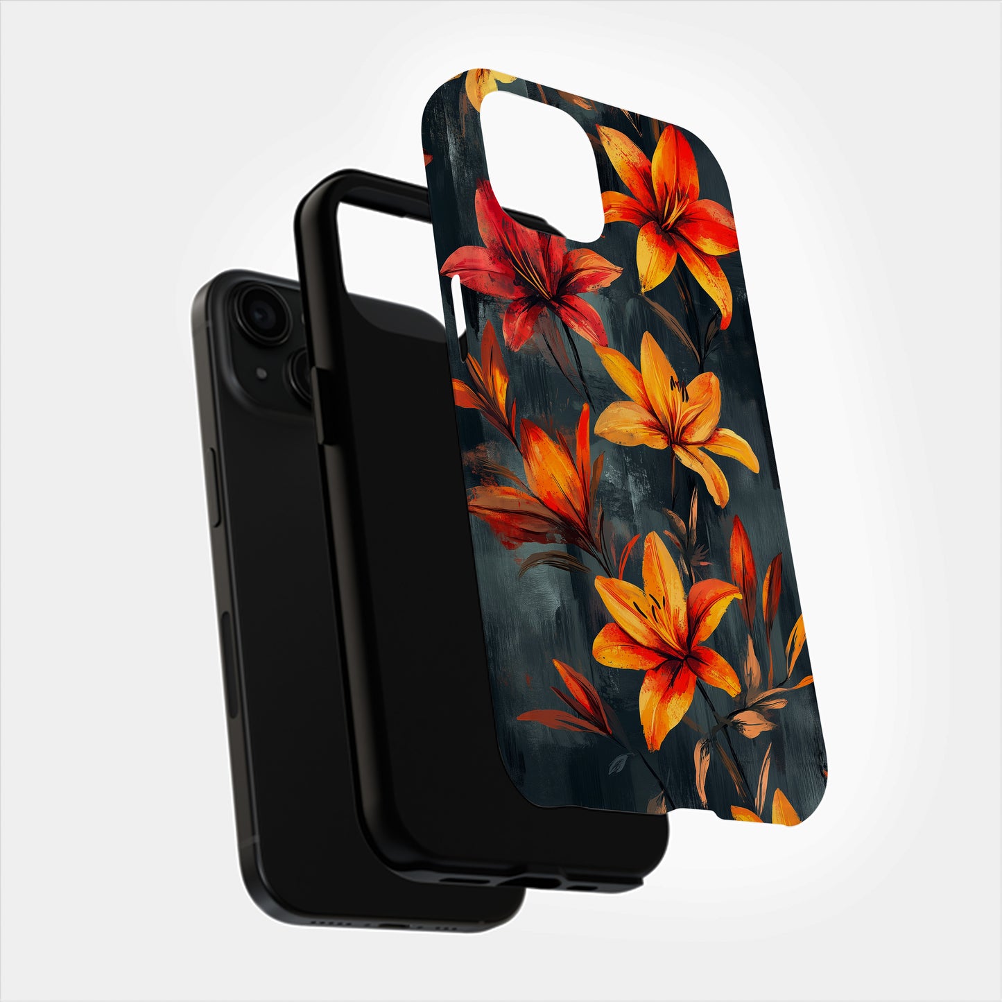 Inferno Lily Phone Case – Fiery Brush-Painted Florals with Bold Protection
