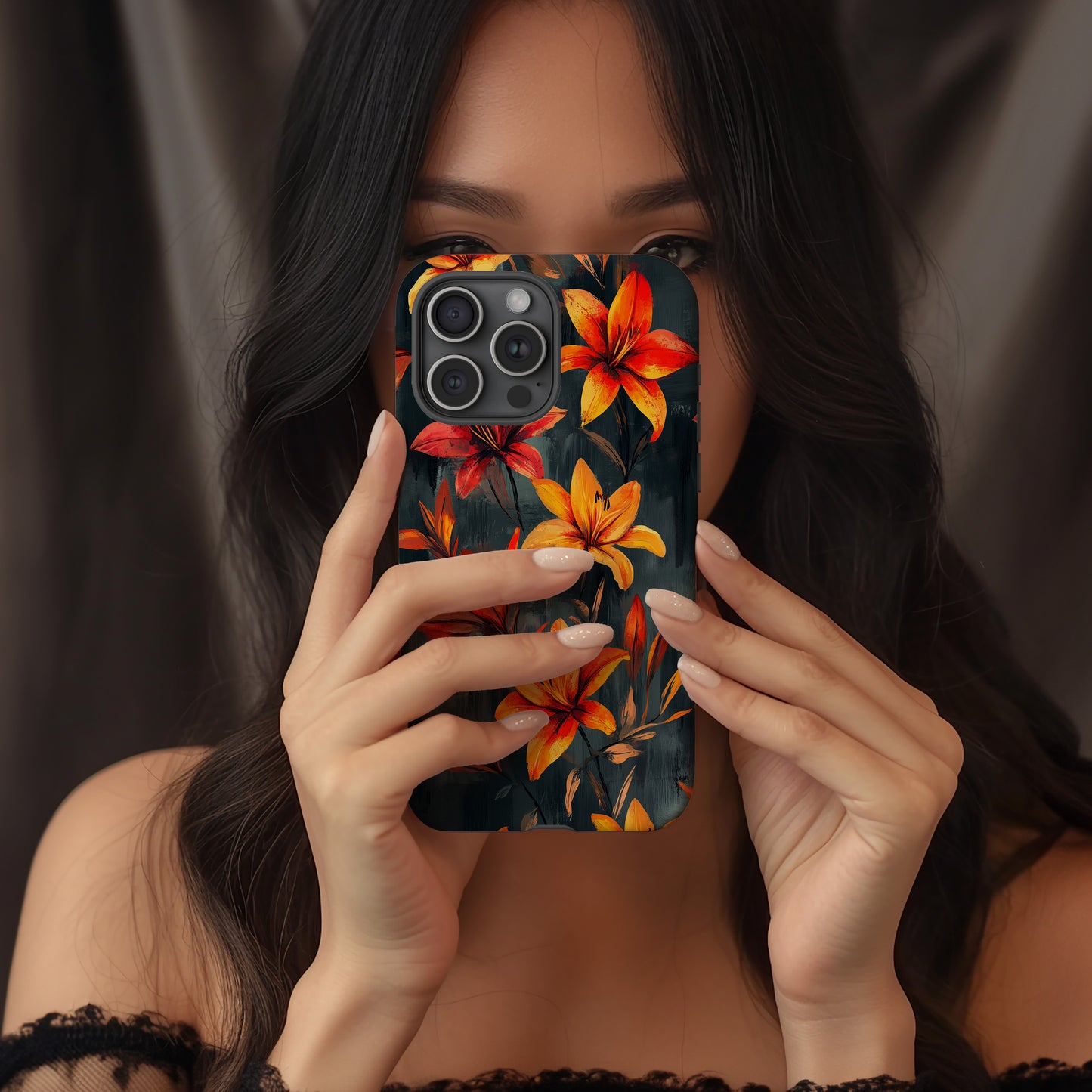 Inferno Lily Phone Case – Fiery Brush-Painted Florals with Bold Protection