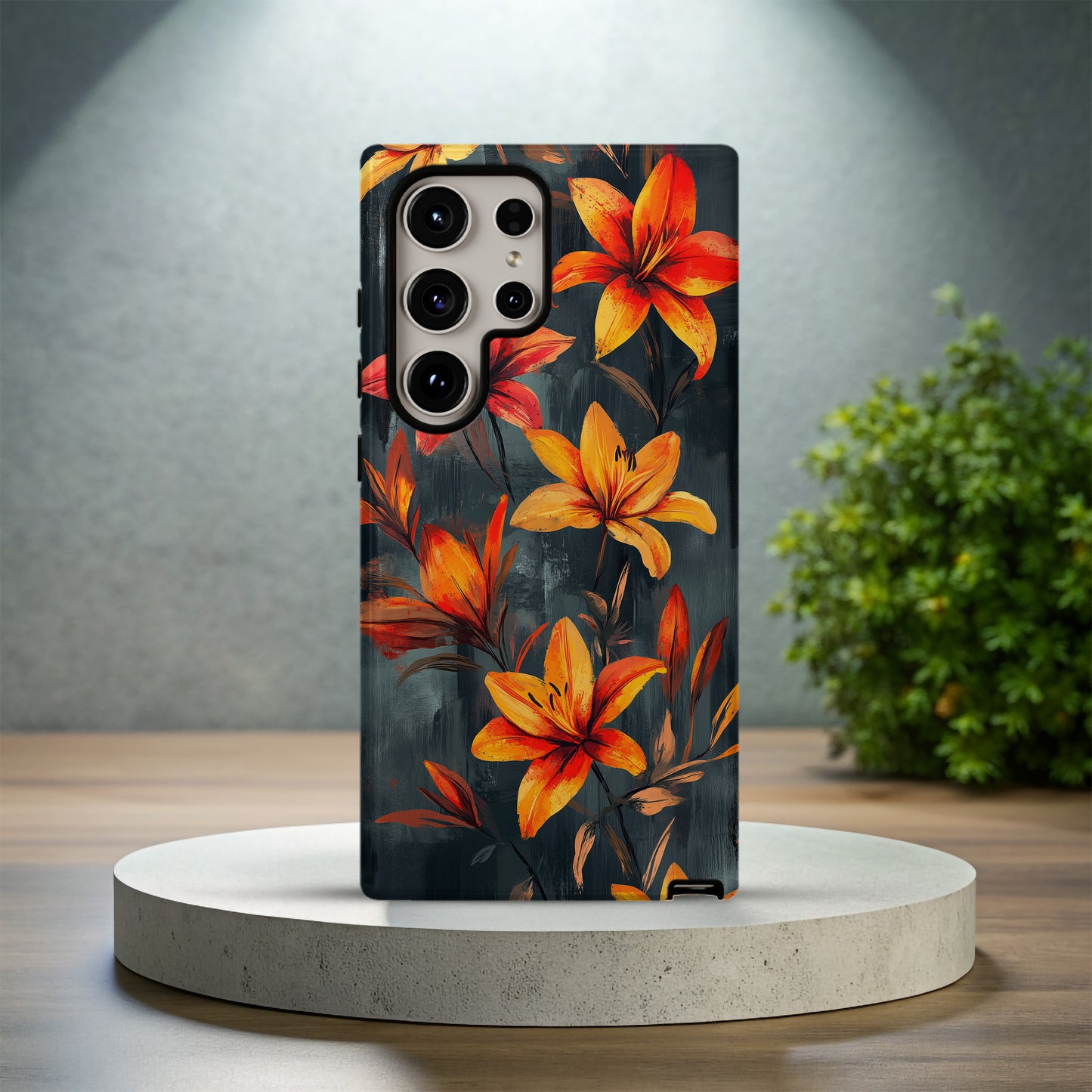 Inferno Lily Phone Case – Fiery Brush-Painted Florals with Bold Protection