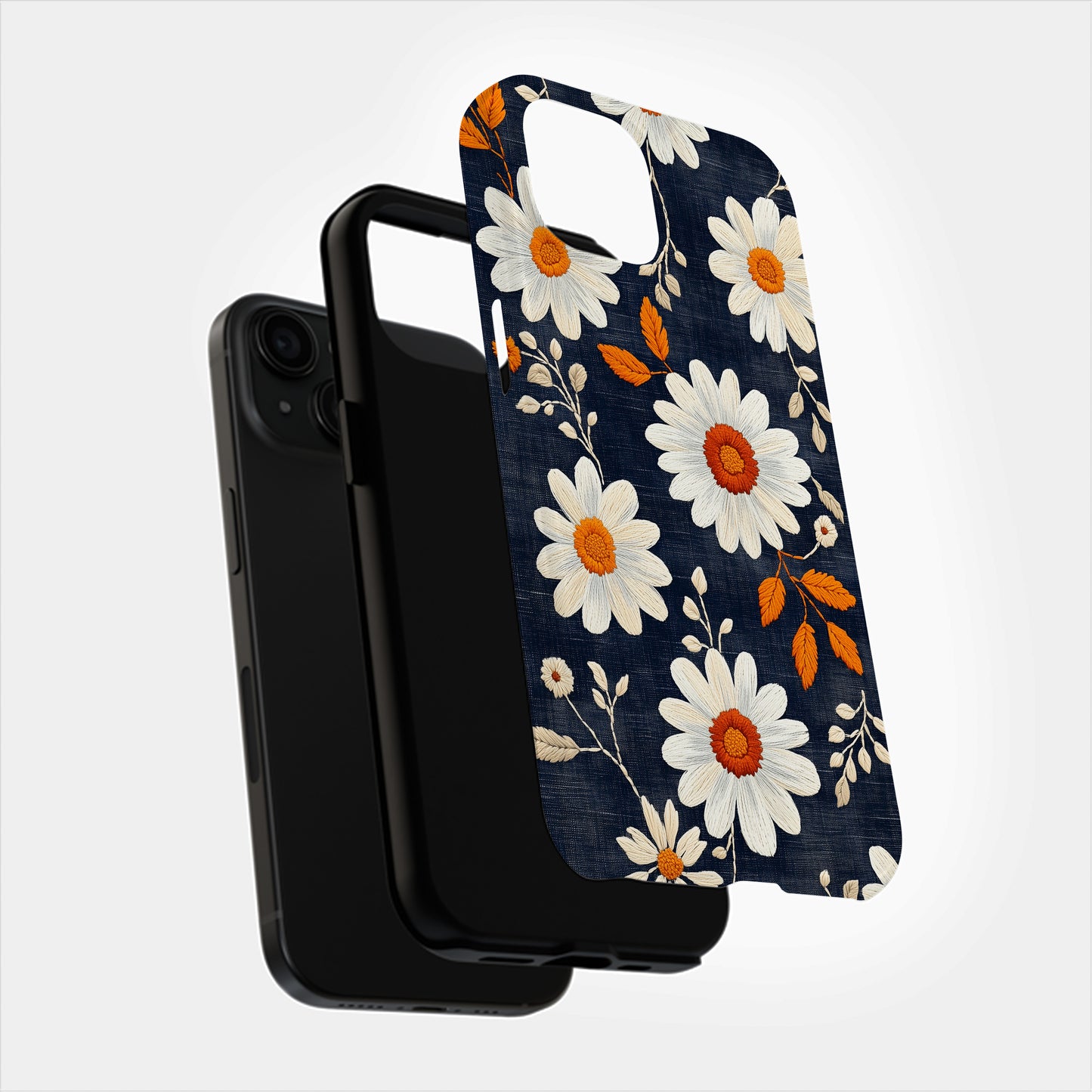 Embroidered Daisy Charm Phone Case – Boho Stitchwork Style with Durable Protection