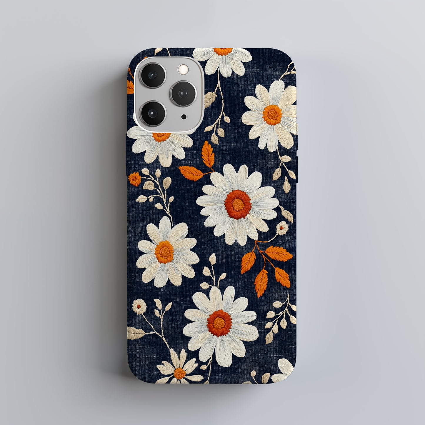 Embroidered Daisy Charm Phone Case – Boho Stitchwork Style with Durable Protection
