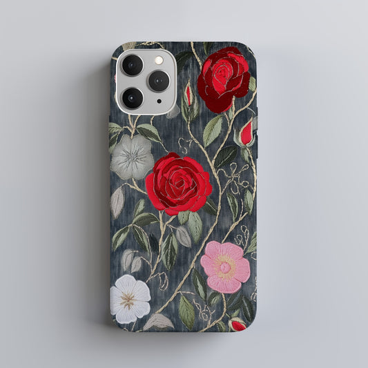 Boho Rose Tangle Phone Case – Hand-Stitched Vintage Elegance Meets Rugged Protection