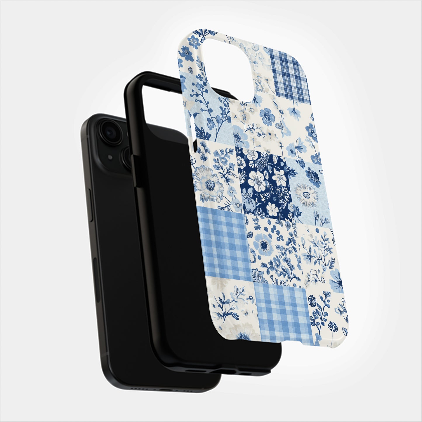 Blue Calico Patchwork Phone Case – Vintage Charm with Modern Protection