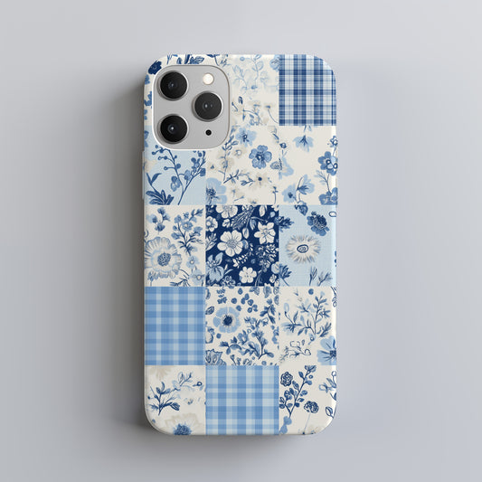 Blue Calico Patchwork Phone Case – Vintage Charm with Modern Protection