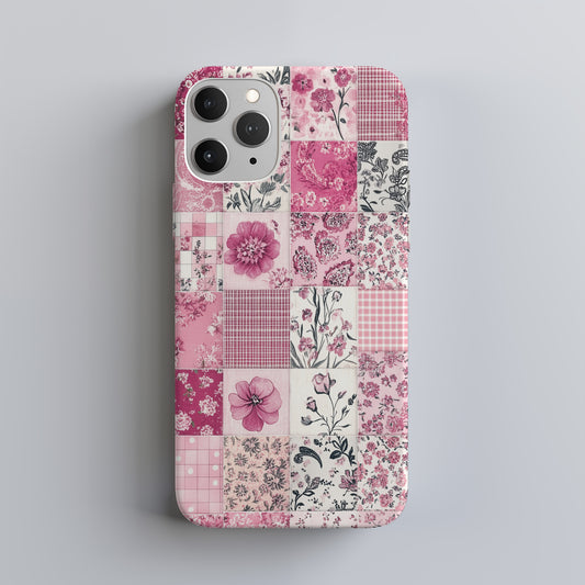Blush Calico Patchwork Phone Case – Vintage Pink Cottagecore Charm