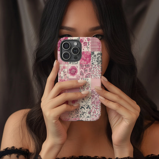Blush Calico Patchwork Phone Case – Vintage Pink Cottagecore Charm