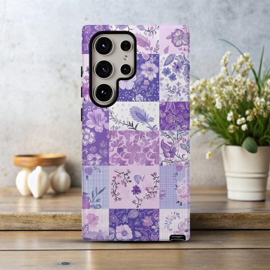 Lavender Calico Patchwork Phone Case – Dreamy Pastel Purple Charm