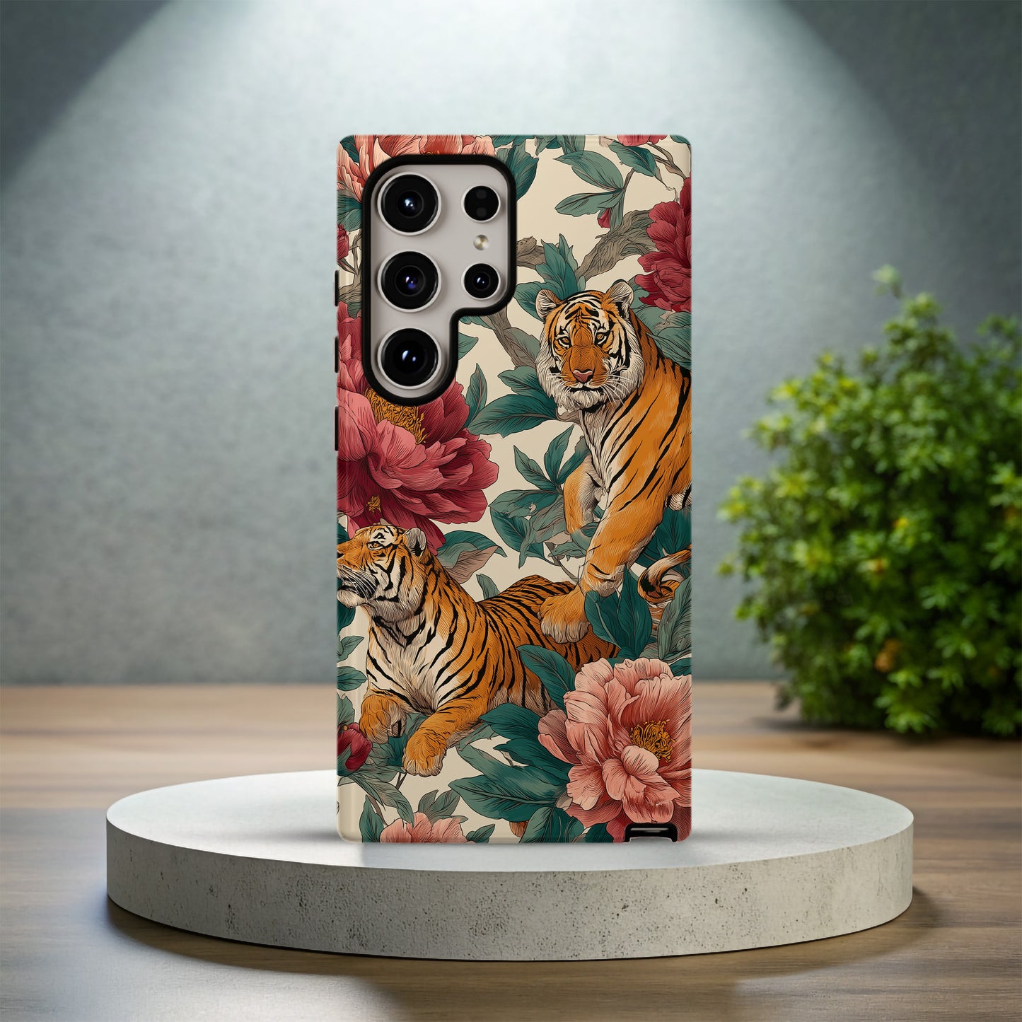 Tiger & Peony Phone Case – Bold Hand-Drawn Jungle Art, Dual-Layer Protection