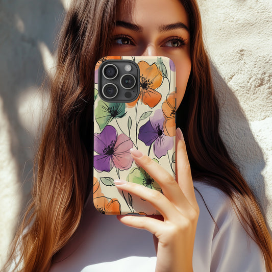 Colorful Watercolor Flower Phone Case – Artistic Marker-Sketch Floral Design
