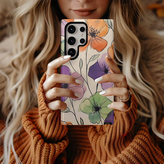 Colorful Watercolor Flower Phone Case – Artistic Marker-Sketch Floral Design