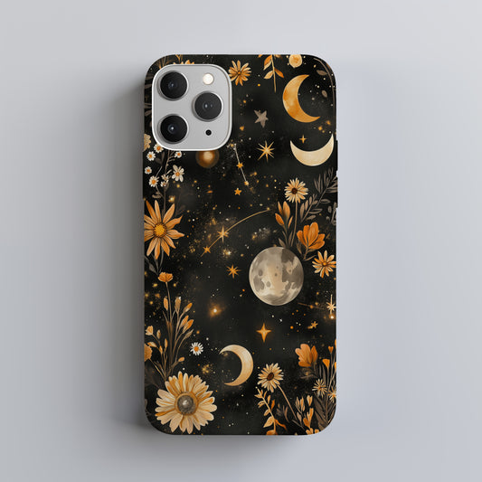 Celestial Wildflower Phone Case – Boho Moon & Stars Floral Design