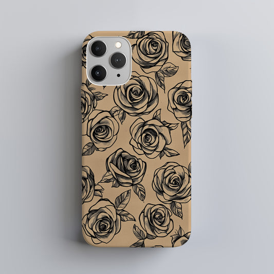 Black Rose Sketch Phone Case – Hand-Drawn Tattoo Floral Design