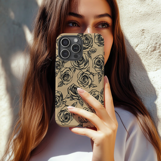 Black Rose Sketch Phone Case – Hand-Drawn Tattoo Floral Design