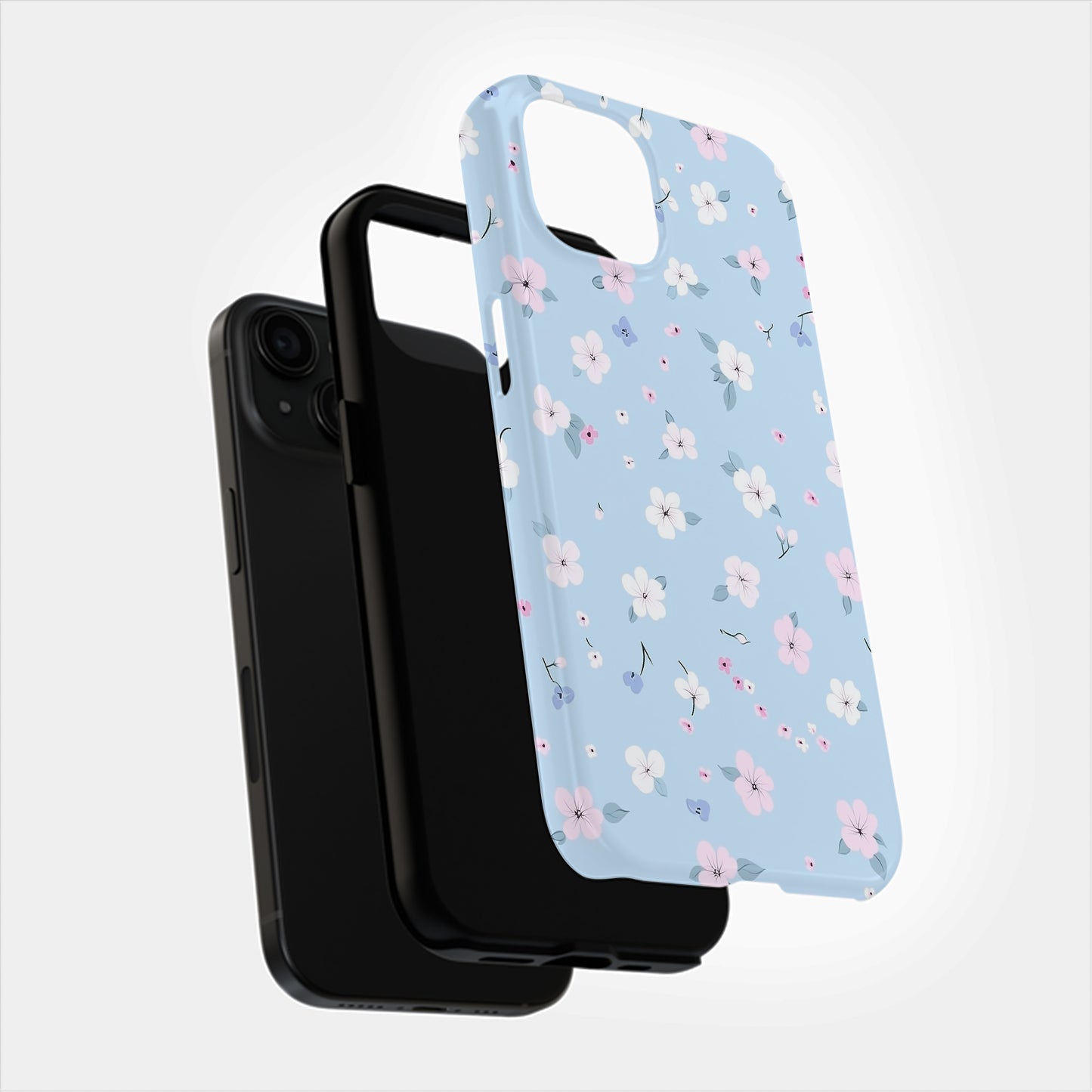 Pastel Floral Sky Phone Case – Soft Blue Background with Tiny Flowers