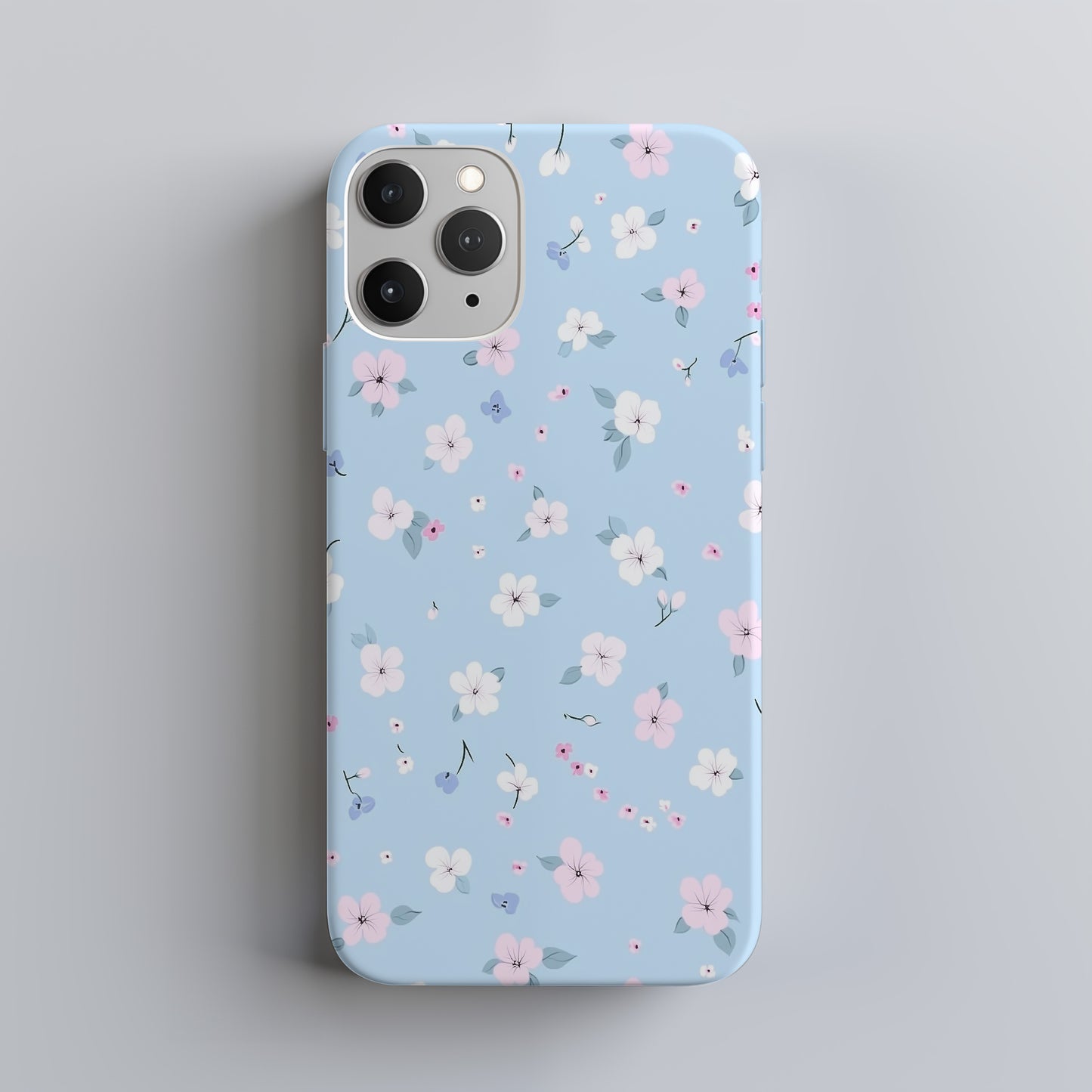 Pastel Floral Sky Phone Case – Soft Blue Background with Tiny Flowers