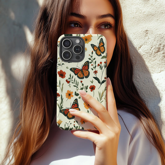 Monarch Butterfly & Wildflower Phone Case – Vintage Botanical Design