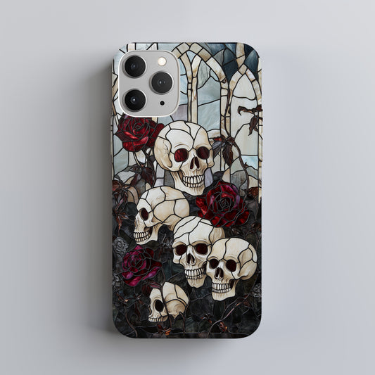 Gothic Skulls & Roses Stained Glass Phone Case – Dark Cathedral Aesthetic