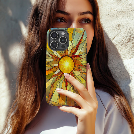 Stained Glass Sunburst Phone Case – Radiant Solar Flare Design