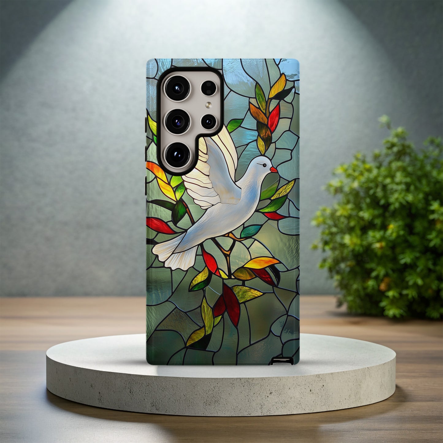 Stained Glass Dove & Olive Branch Phone Case – Peace Symbol Art