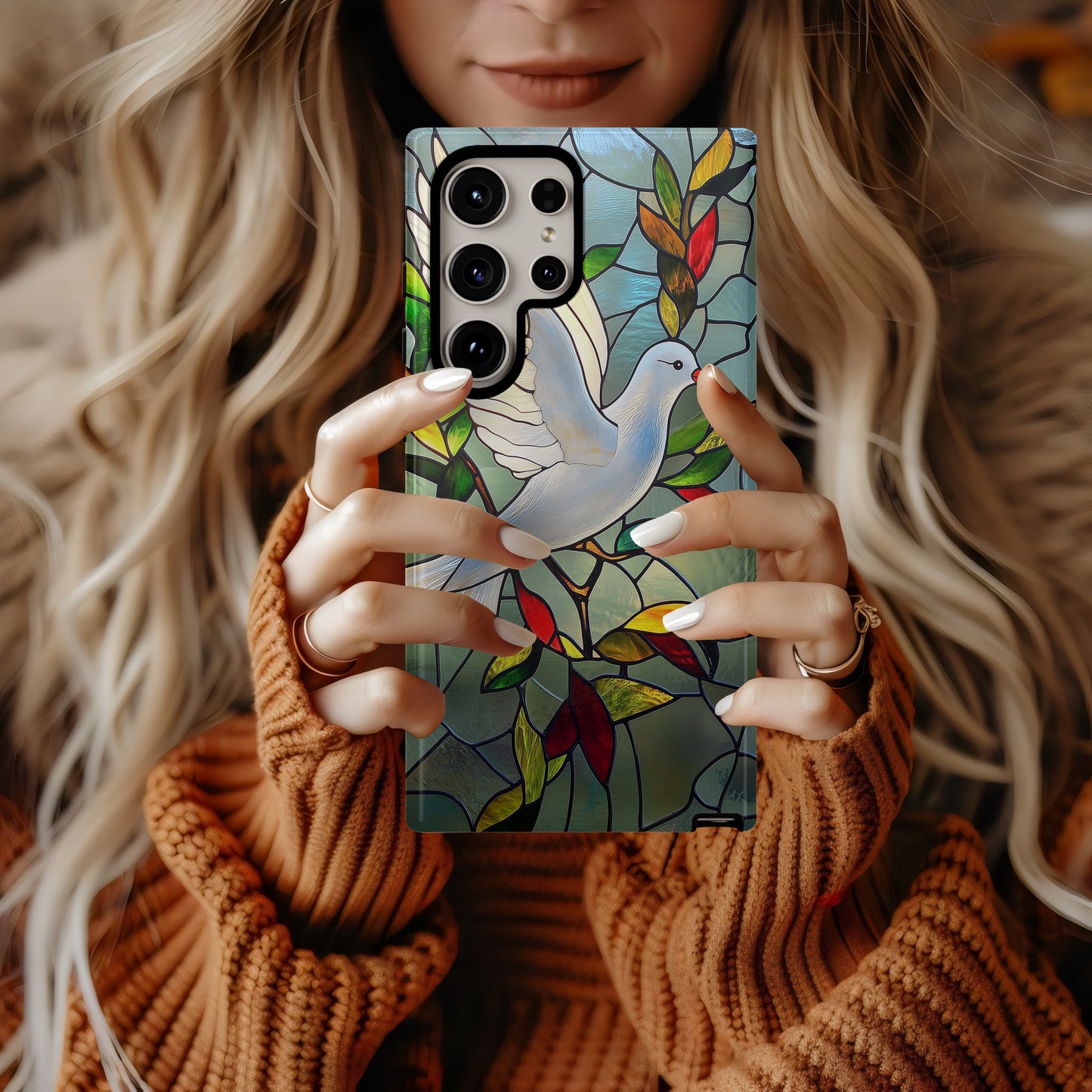 Stained Glass Dove & Olive Branch Phone Case – Peace Symbol Art