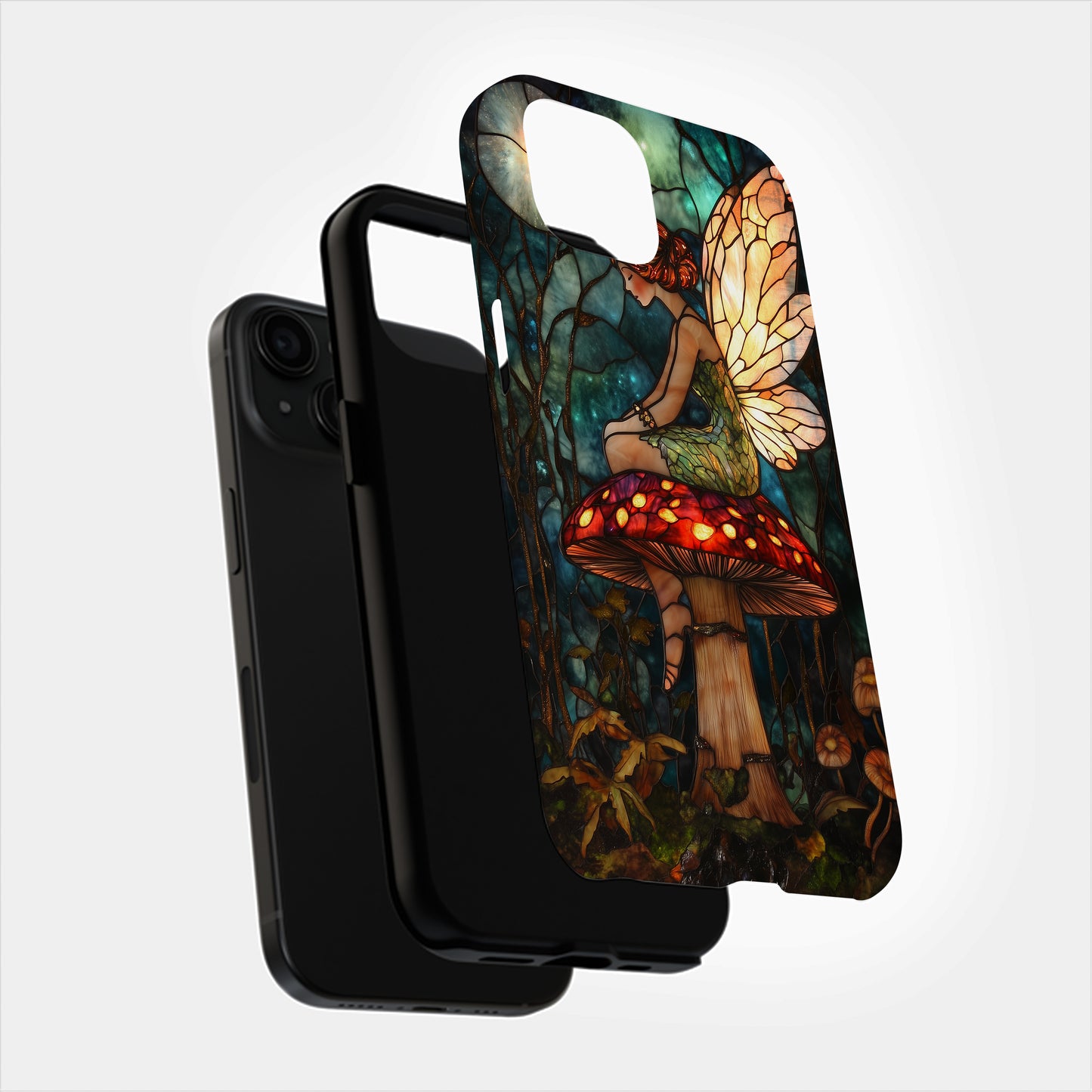 Enchanted Forest Fairy Phone Case – Stained Glass Toadstool & Moonlit Wings