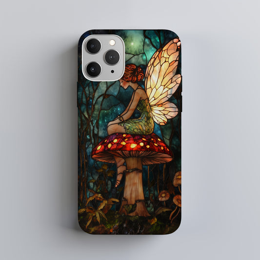 Enchanted Forest Fairy Phone Case – Stained Glass Toadstool & Moonlit Wings