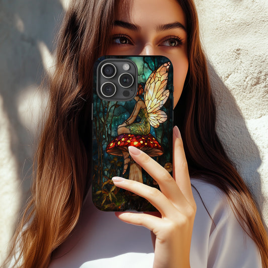Enchanted Forest Fairy Phone Case – Stained Glass Toadstool & Moonlit Wings