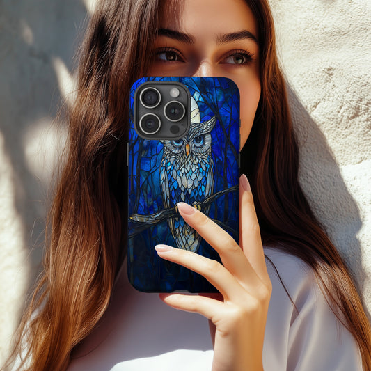 Moonlit Owl Stained Glass Phone Case – Celestial Forest Art