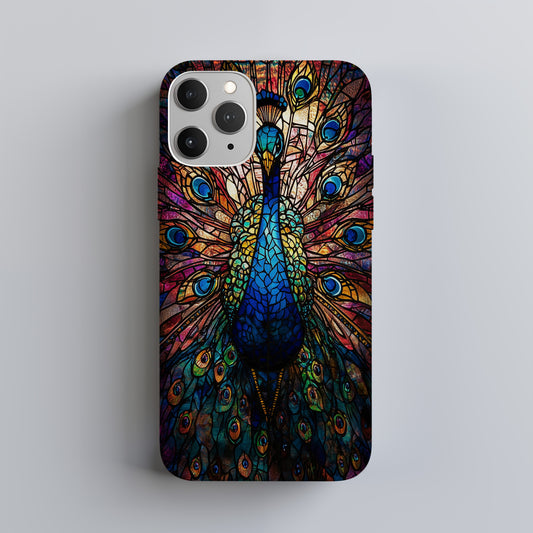 Majestic Peacock Stained Glass Phone Case – Jewel-Toned Art Nouveau Design