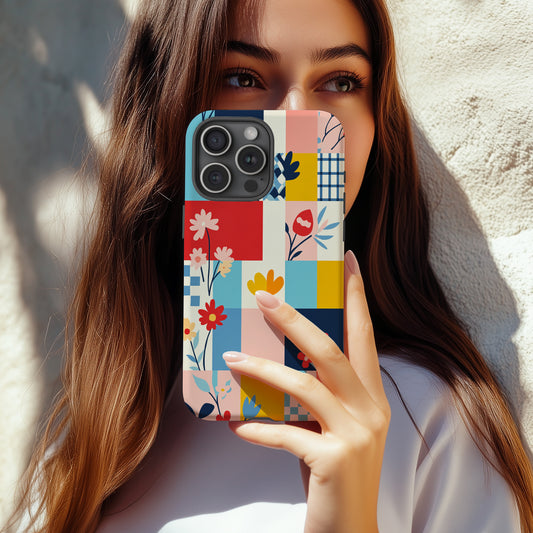 Bauhaus Pop Art Floral Patchwork Phone Case – Bold Modern Design