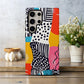 Funky Abstract Collage Phone Case – Bold Dots, Stripes & Retro Pop Colors