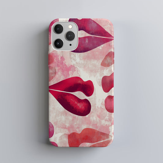 Lipstick Kiss Print Phone Case – Bold Red Lips on Pink Watercolor