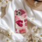 Lipstick Kiss Print Phone Case – Bold Red Lips on Pink Watercolor
