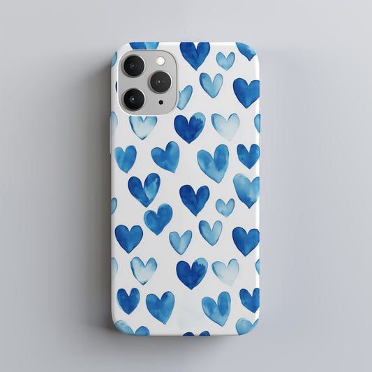 Blue Watercolor Heart Phone Case – Minimalist Hand-Painted Pattern