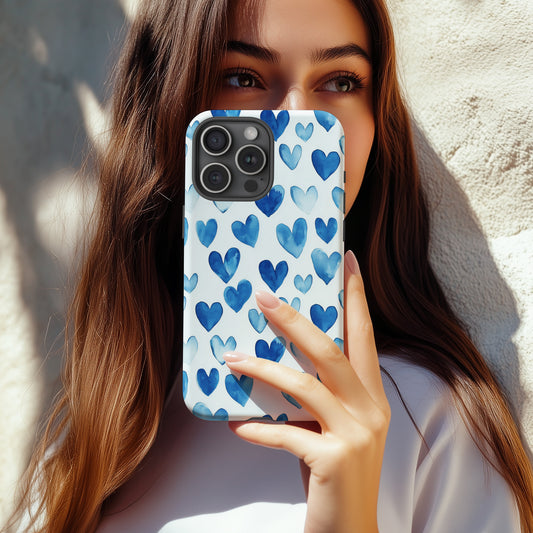 Blue Watercolor Heart Phone Case – Minimalist Hand-Painted Pattern