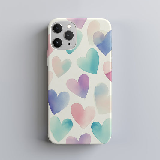 Pastel Watercolor Hearts Phone Case – Soft Romantic Blush