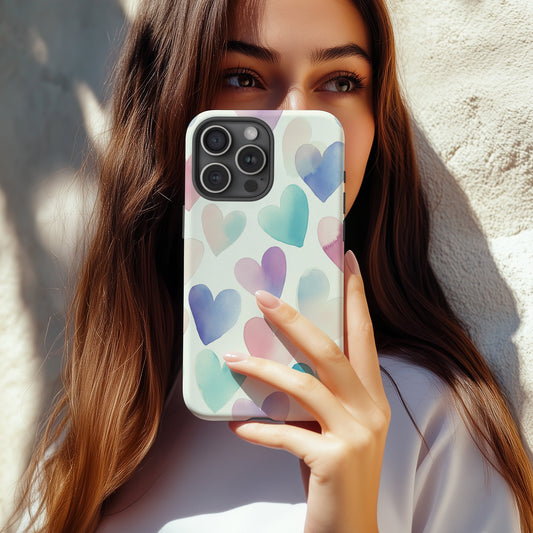 Pastel Watercolor Hearts Phone Case – Soft Romantic Blush