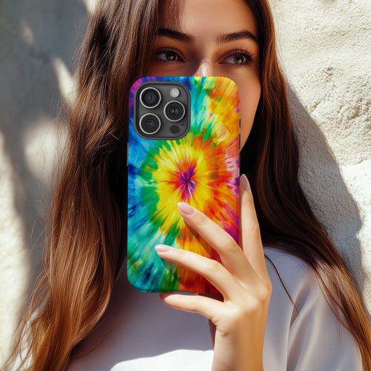 Psychedelic Tie-Dye Burst Phone Case – Vivid Rainbow Spiral