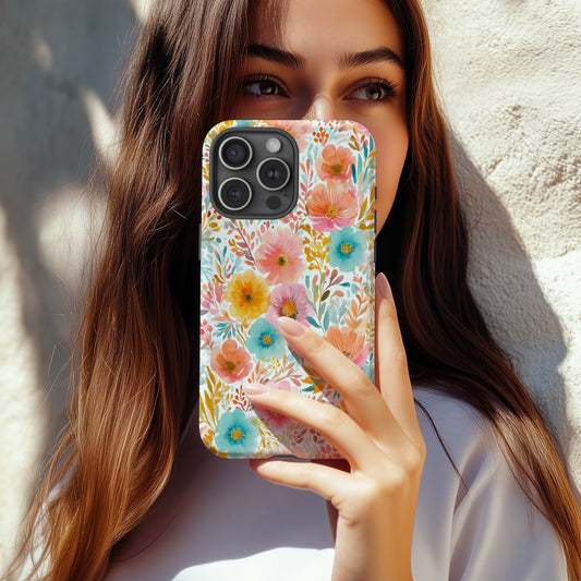 Sun-Kissed Watercolor Garden Phone Case – Bold Pastel Floral