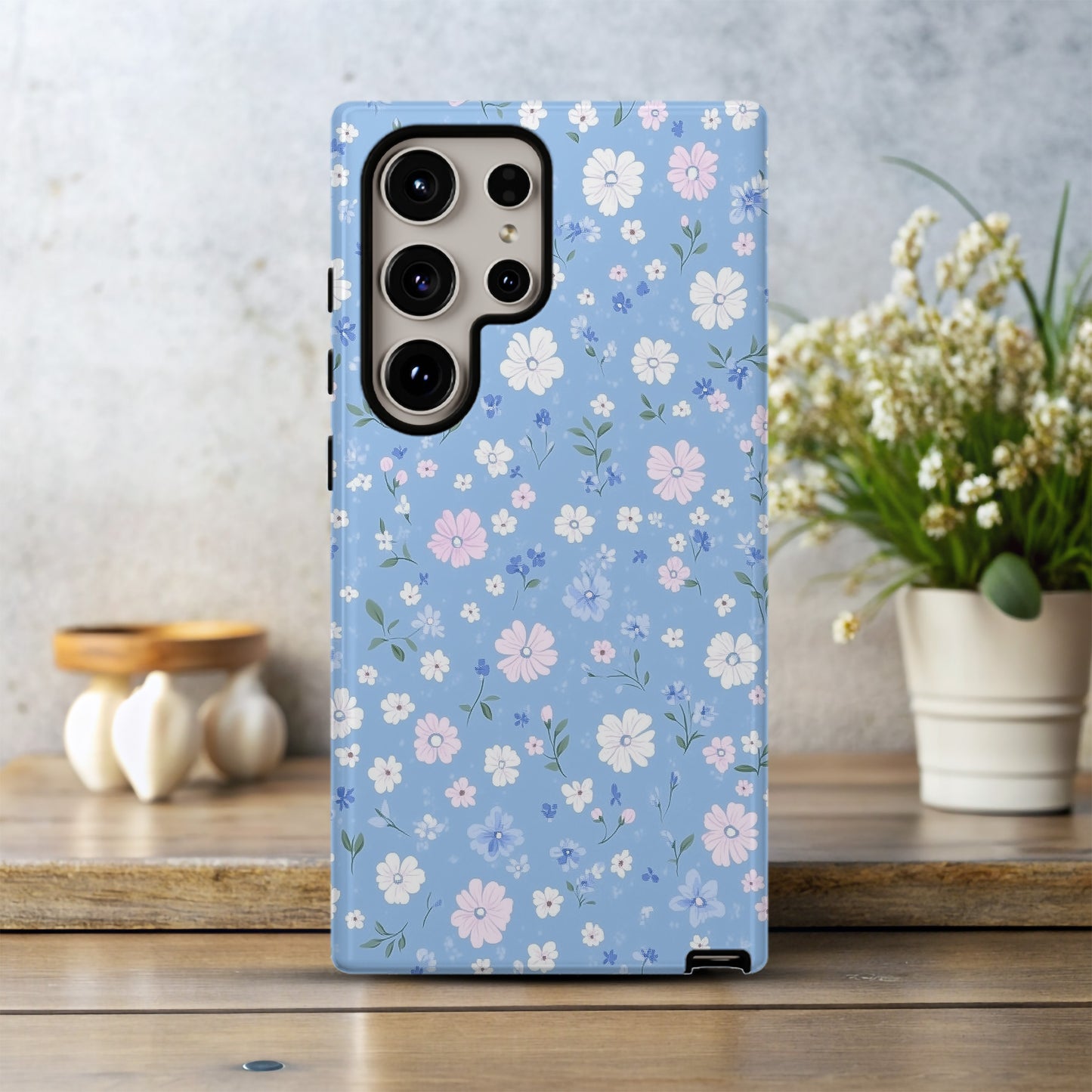 Pastel Meadow Blue Floral Phone Case – Delicate Daisy Charm