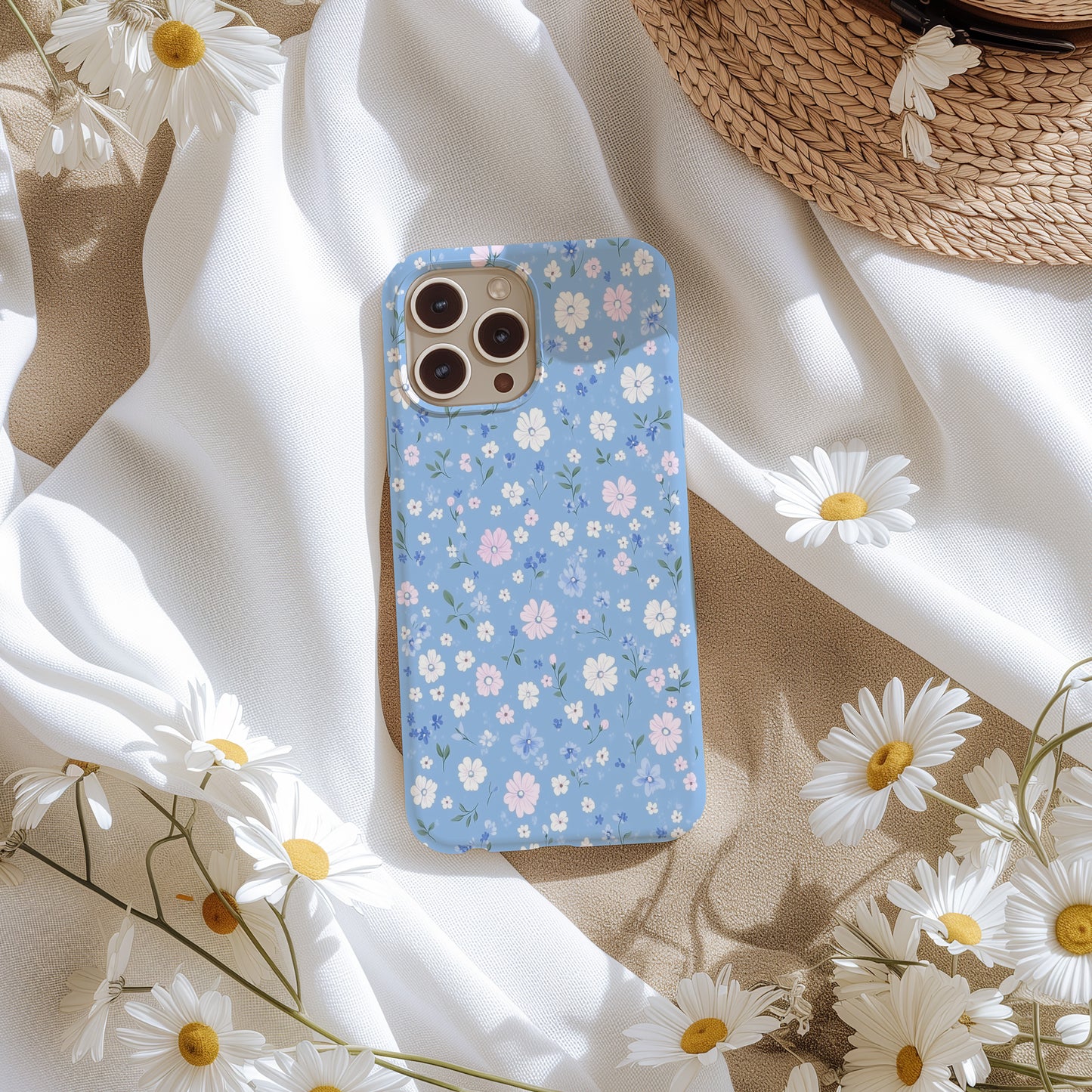 Pastel Meadow Blue Floral Phone Case – Delicate Daisy Charm
