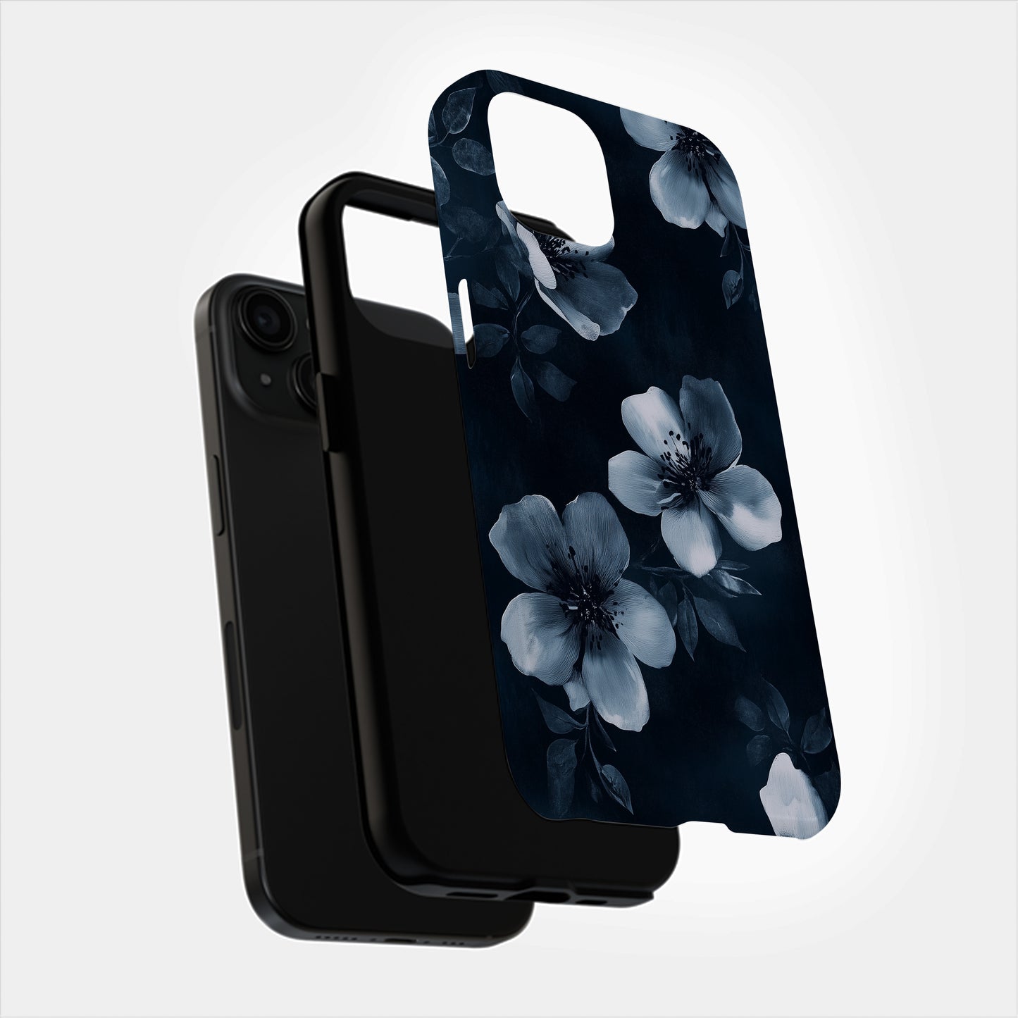 Midnight Bloom Noir Case – Grayscale Floral Elegance in Charcoal